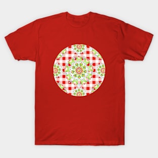 Red Gingham Firework Mandala T-Shirt